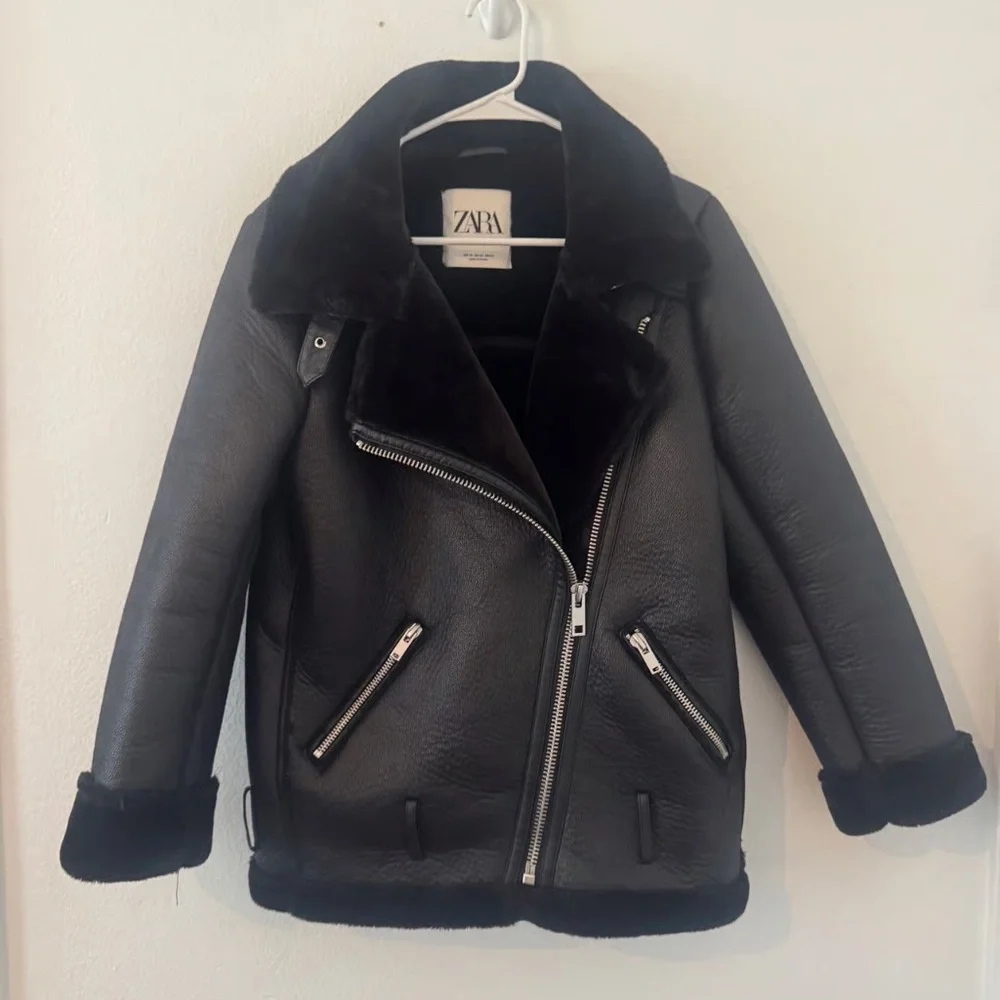 Zara | Jackets & Coats | Zara Black Double Faced Biker Jacket Faux